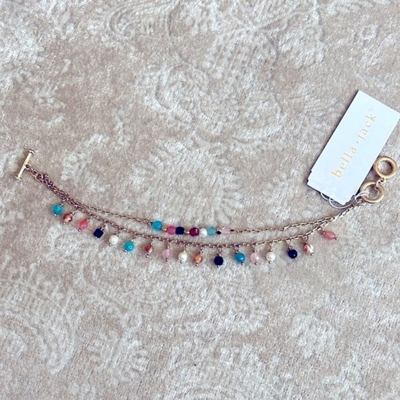 Brand New Bella Jack Gold Tone Double Chain Multicolored Bead Toggle Bracelet - Picture 12 of 16